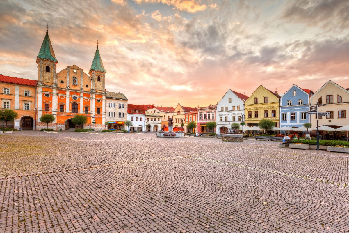 Main square in the city of Zilina in central Slovakia. HDR image.